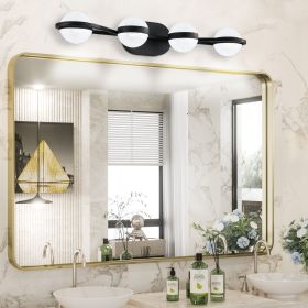 (Same as W1340P143677/L2001-B-4) 30" Black Minimalist LED Bathroom Vanity Light with Crystal Sand Acrylic Shades