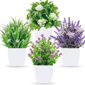 4 Pack Small Fake Flowers Plants Spring Decorations for Centerpiece Table Decorations Desk Home Bathroom Office Decor