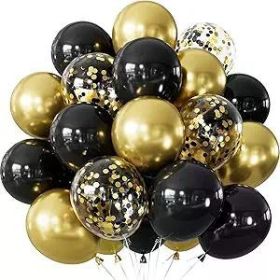 Black and Gold Balloons - 50PCS 12 Inch Metallic Gold Balloons Confetti Balloon Thickened New Year Latex Balloon for Birthday Retirement Annivers