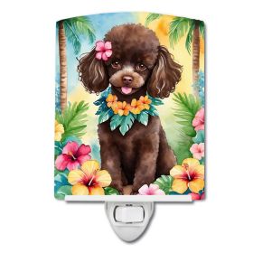 NEW Chocolate Poodle Luau Ceramic Night Light Compact, UL-Certified, Ideal for Bedroom, Bathroom, Nursery, Hallway, Kitchen, 6x4x3, Multicolor