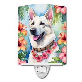 NEW White German Shepherd Luau Ceramic Night Light Compact, UL-Certified, Ideal for Bedroom, Bathroom, Nursery, Hallway, Kitchen, 6x4x3, Multicol