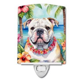 NEW English Bulldog Luau Ceramic Night Light Compact, UL-Certified, Ideal for Bedroom, Bathroom, Nursery, Hallway, Kitchen, 6x4x3, Multicolor