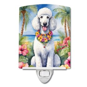 NEW White Poodle Luau Ceramic Night Light Compact, UL-Certified, Ideal for Bedroom, Bathroom, Nursery, Hallway, Kitchen, 6x4x3, Multicolor