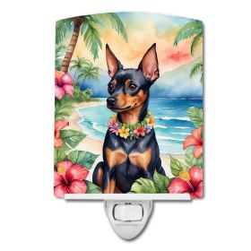 NEW Miniature Pinscher Luau Ceramic Night Light Compact, UL-Certified, Ideal for Bedroom, Bathroom, Nursery, Hallway, Kitchen, 6x4x3, Multicolor
