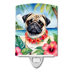 NEW Pug Luau Ceramic Night Light Compact, UL-Certified, Ideal for Bedroom, Bathroom, Nursery, Hallway, Kitchen, 6x4x3, Multicolor