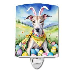 NEW Whippet Easter Egg Hunt Ceramic Night Light Compact, UL-Certified, Ideal for Bedroom, Bathroom, Nursery, Hallway, Kitchen, 6x4x3, Multicolor