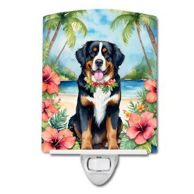 NEW Bernese Mountain Dog Luau Ceramic Night Light Compact, UL-Certified, Ideal for Bedroom, Bathroom, Nursery, Hallway, Kitchen, 6x4x3, Multicolo