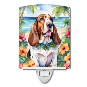 NEW Basset Hound Luau Ceramic Night Light Compact, UL-Certified, Ideal for Bedroom, Bathroom, Nursery, Hallway, Kitchen, 6x4x3, Multicolor