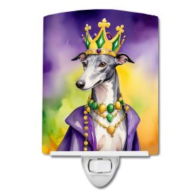 NEW Greyhound King of Mardi Gras Ceramic Night Light Compact, UL-Certified, Ideal for Bedroom, Bathroom, Nursery, Hallway, Kitchen, 6x4x3, Multic