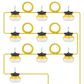 VEVOR 100FT Construction String Lights, 100W 10000LM, 10PCs String Work Light, 5000K, IP65 Waterproof, with Hanging Hooks, for Construction Site