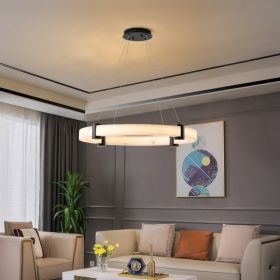 Modern LED Pendant Light, 24-Inch Round Hanging Chandelier With Adjustable Height, Marble Finish Resin Ring Ceiling Light For Dining Room, Kitche (Option: White)