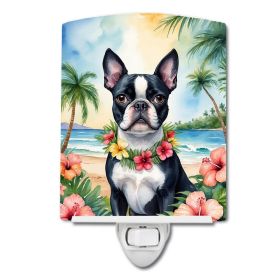 NEW Boston Terrier Luau Ceramic Night Light Compact, UL-Certified, Ideal for Bedroom, Bathroom, Nursery, Hallway, Kitchen, 6x4x3, Multicolor (Default: Default)
